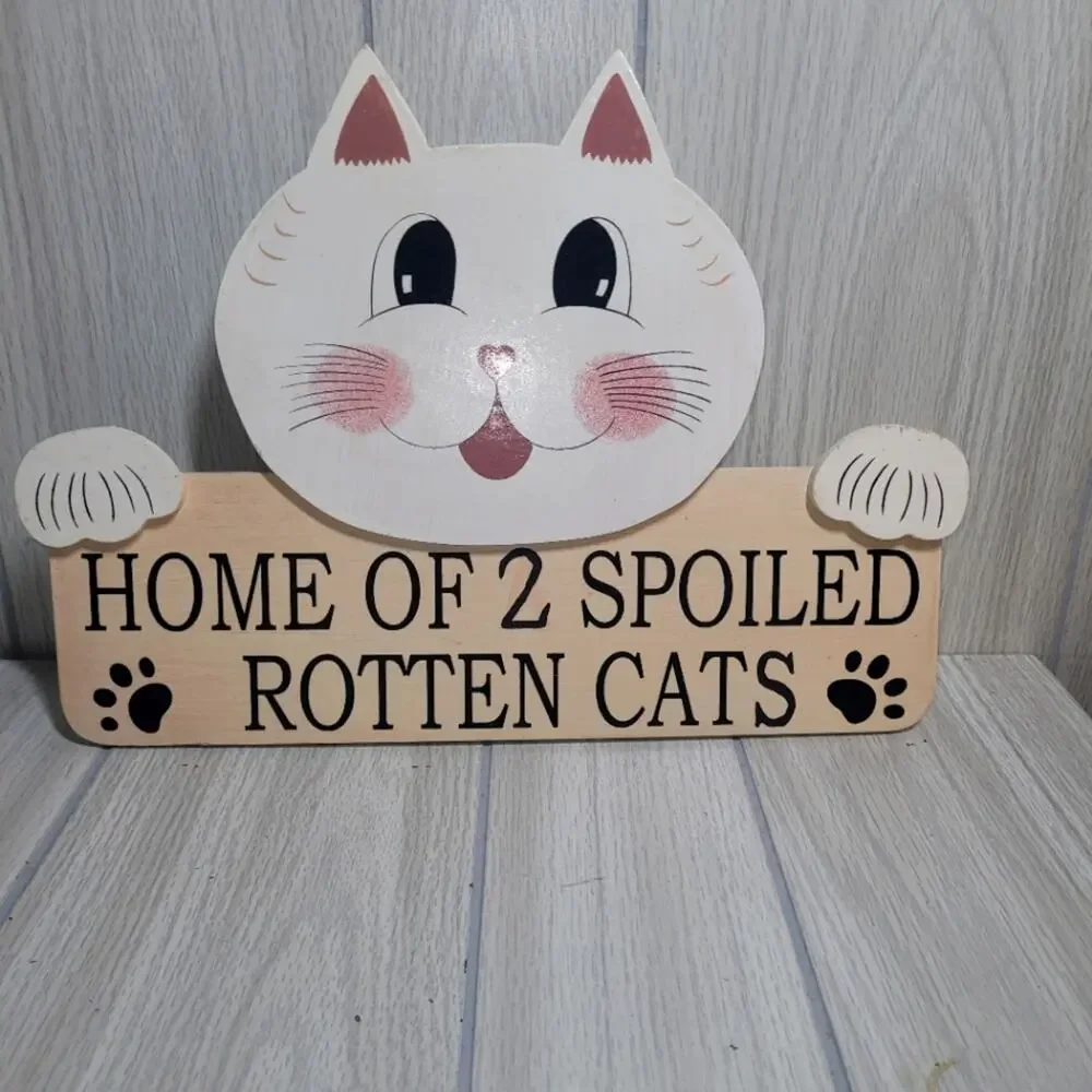 Vtg 1997 Home Of 2 Spoiled Cats Sign LTD Wall Plaque Door Hanging 9x14 Welcome